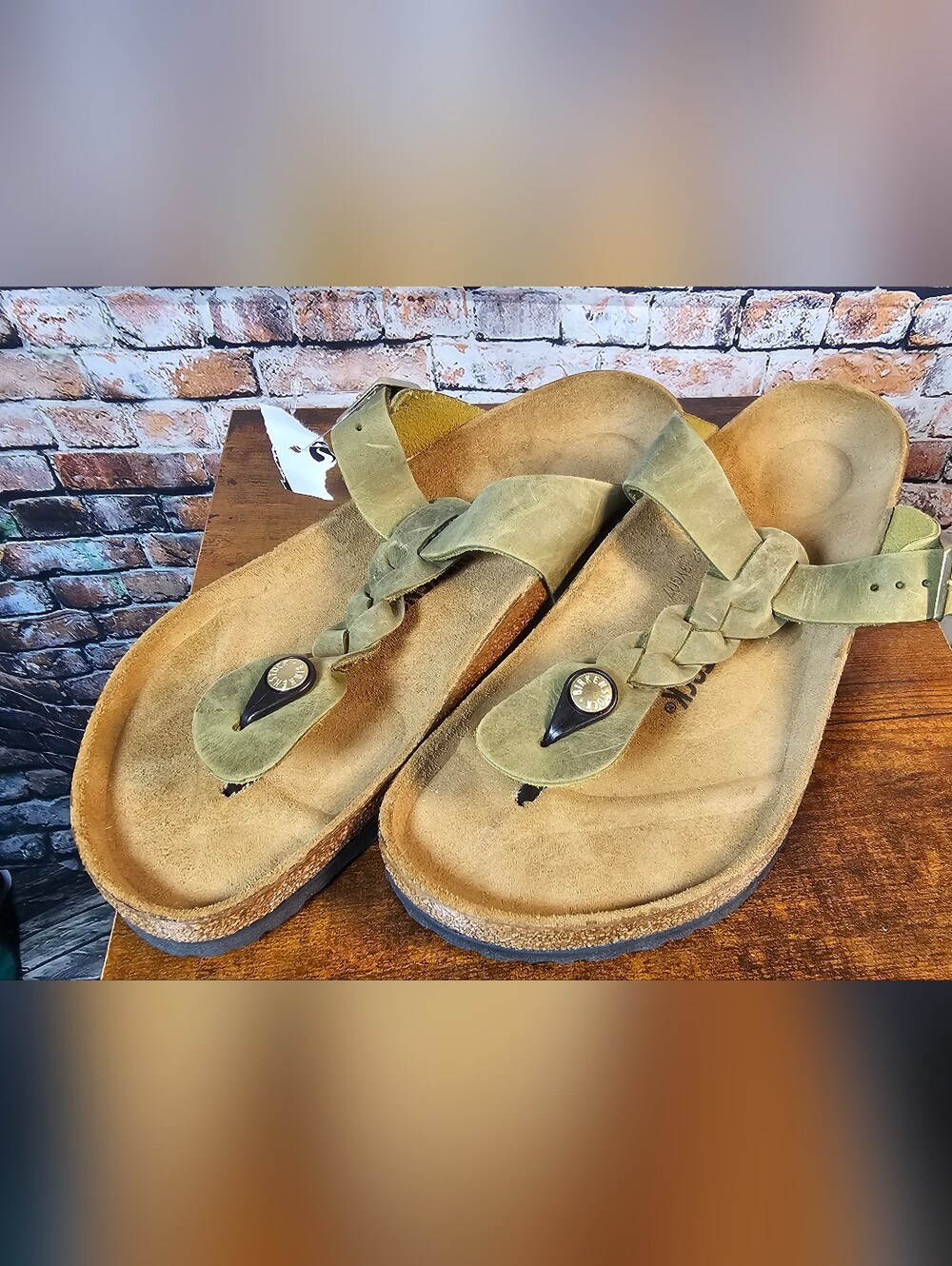 Birkenstock Gizeh Braided Thyme Green Oiled Leather Sandals NWT Size 42 Regular